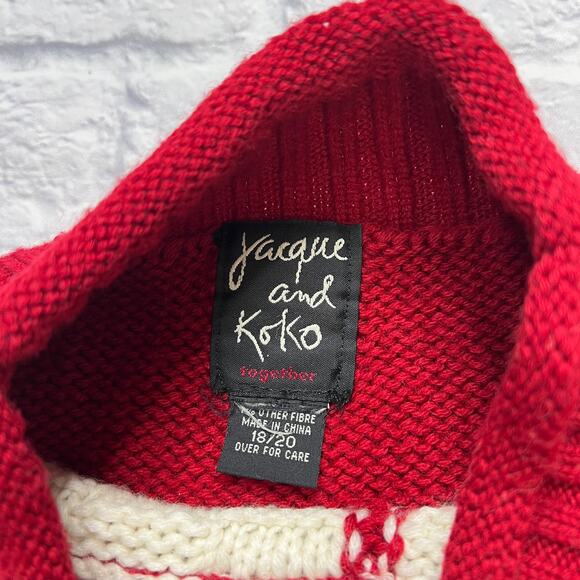 Jacque and Koko Mock Neck Sweater Christmas Patchwork Size 18/20 White Red - Picture 4 of 4